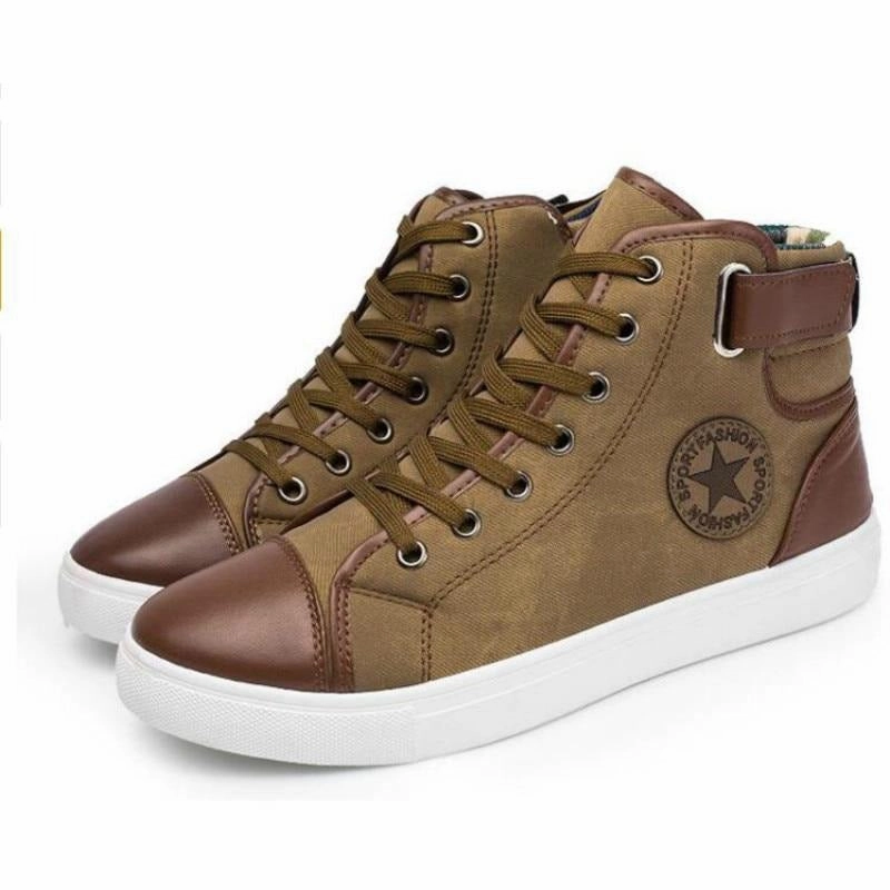Team Sneakers Front Lace-Up Leather Ankle Boots Men Casual High Top Shoes