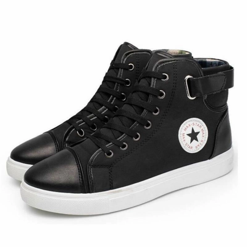 Front Lace-Up Leather Ankle Boots Men Casual High Top Shoes Qc Cloud Sneakers