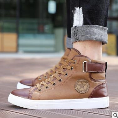 Front Lace-Up Leather Ankle Boots Men Casual High Top Shoes Casual Puma Sneakers