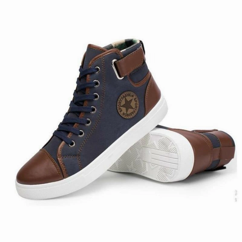 Front Lace-Up Leather Ankle Boots Men Casual High Top Shoes Balenciaga Bouncer Sneakers