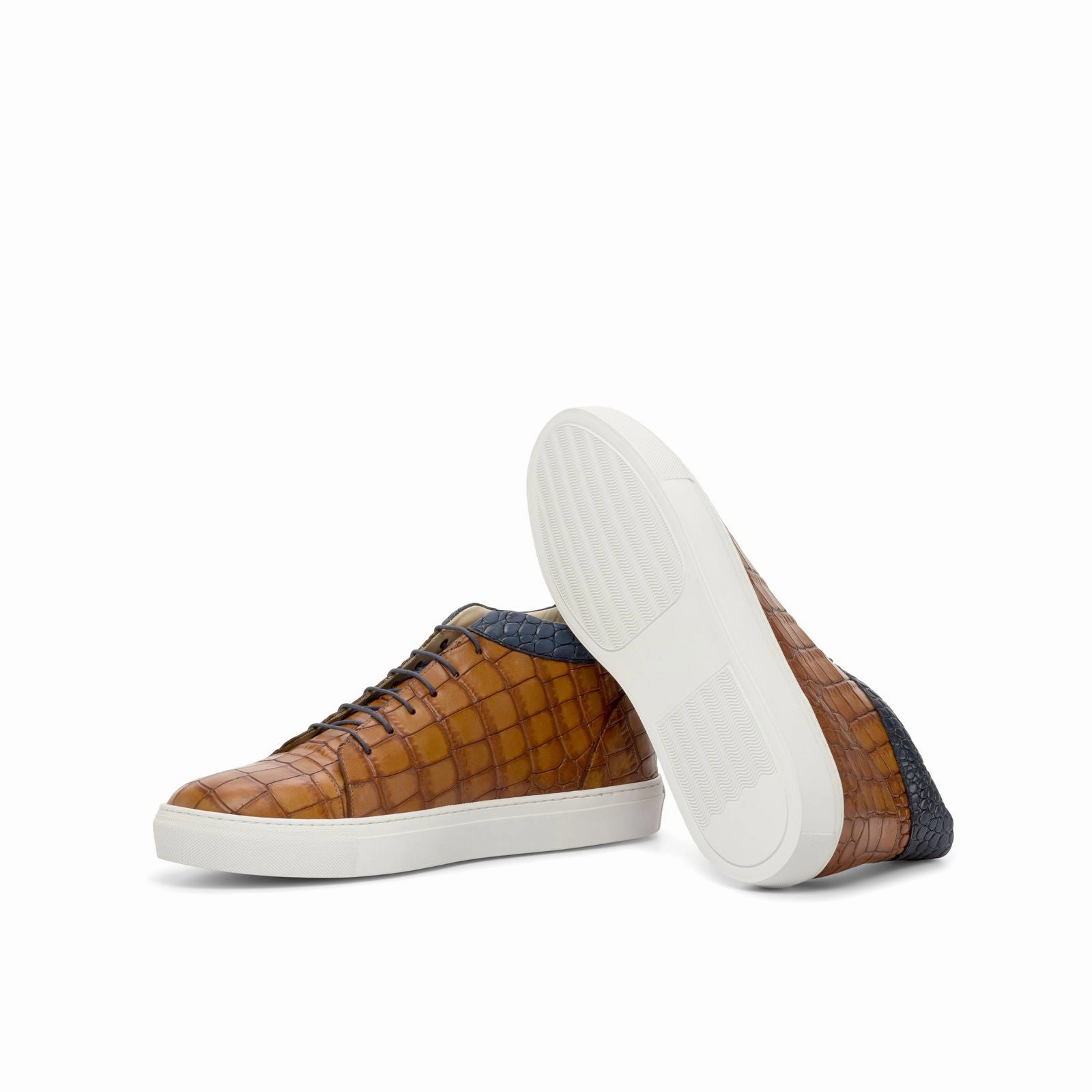 Extra Wide Casual Shoes Men's High Top Leather Sneakers Wide Plus Size Brown Navy 4839