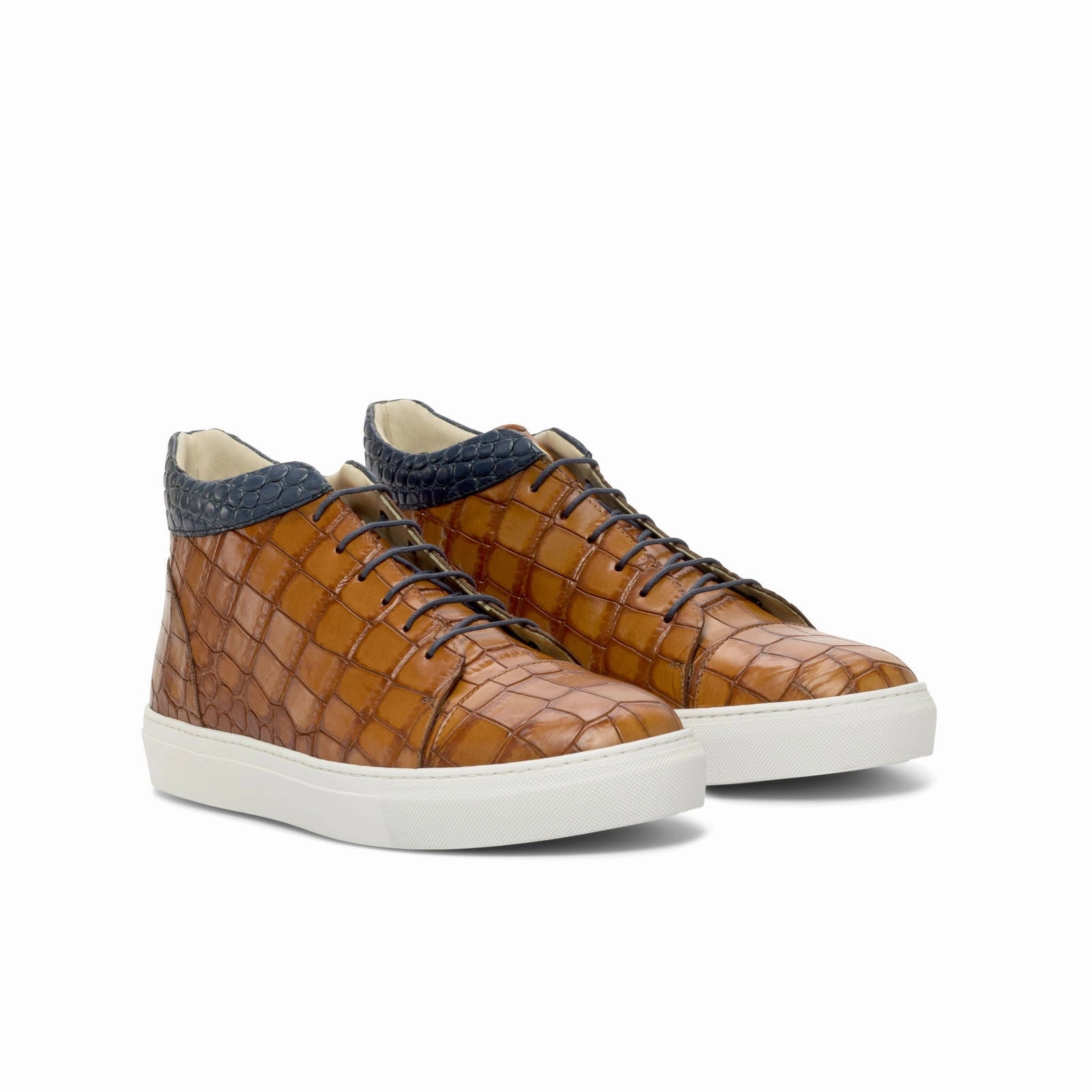 Casual Zappos Shoes Men's High Top Leather Sneakers Wide Plus Size Brown Navy 4839