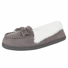 Slippers With Fur Lining Jessica Simpson Womens Micro Suede Moccasin Indoor Outdoor Slipper Shoe,Grey,Large