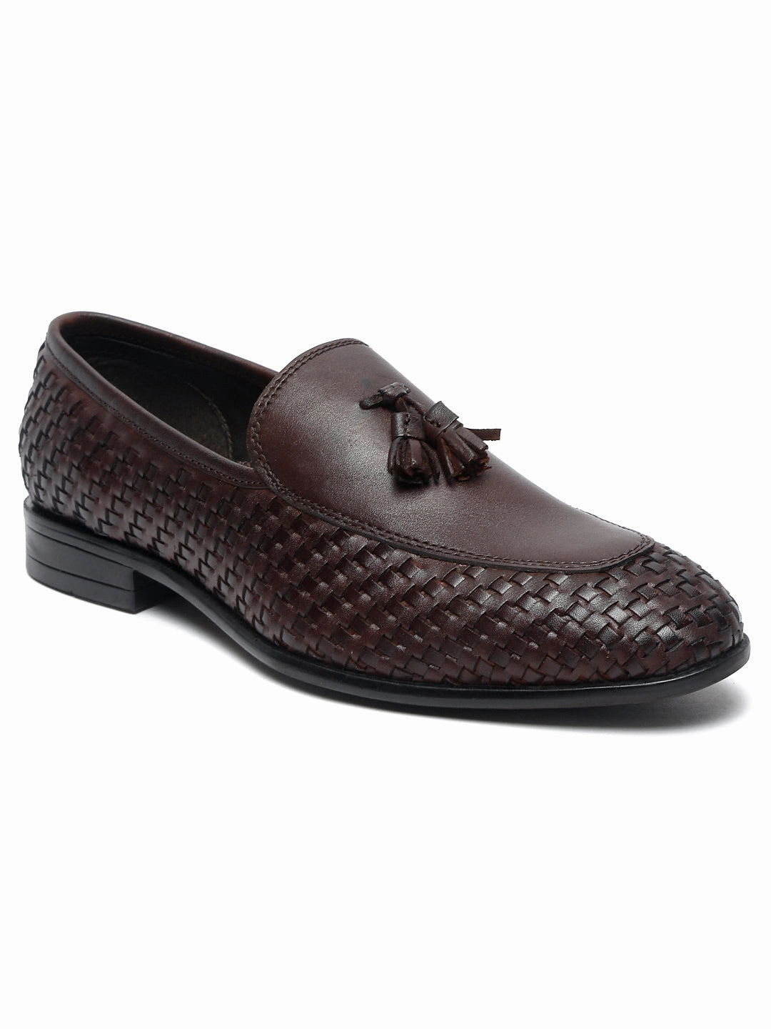 Teakwood Leather Men Brown Basket Weave Loafers Best Business Casual Shoes For Comfort