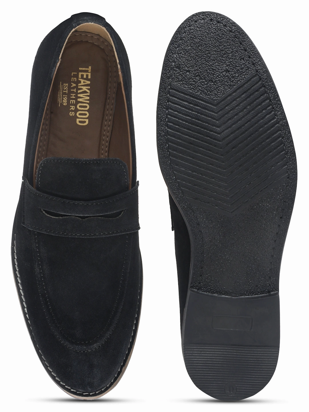 Casual Shoes With Jeans And Shirt Teakwood Leather Men Solid Round-Toe Black Loafers