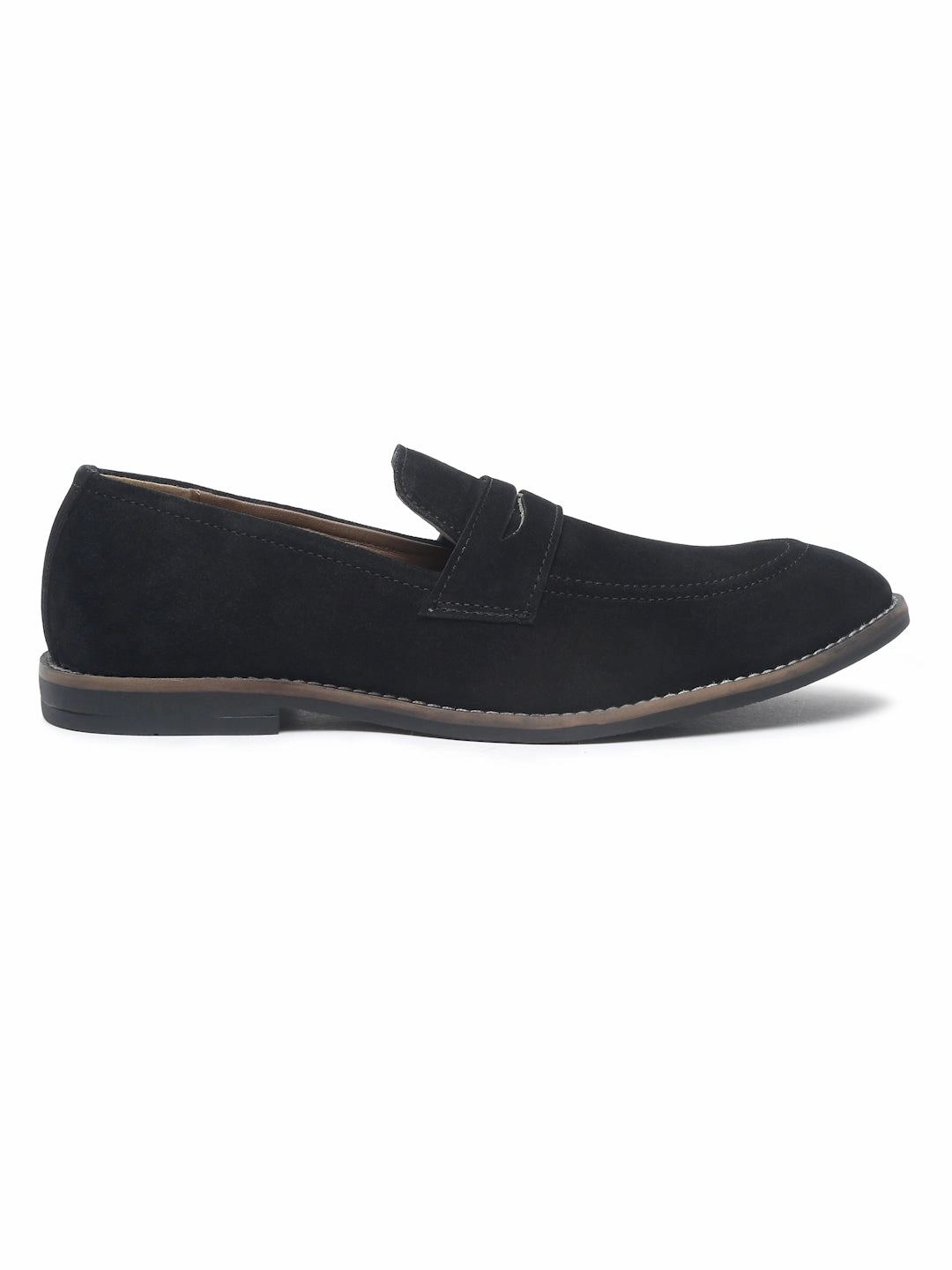 Teakwood Leather Men Solid Round-Toe Black Loafers Wide Fit Slip On Casual Shoes