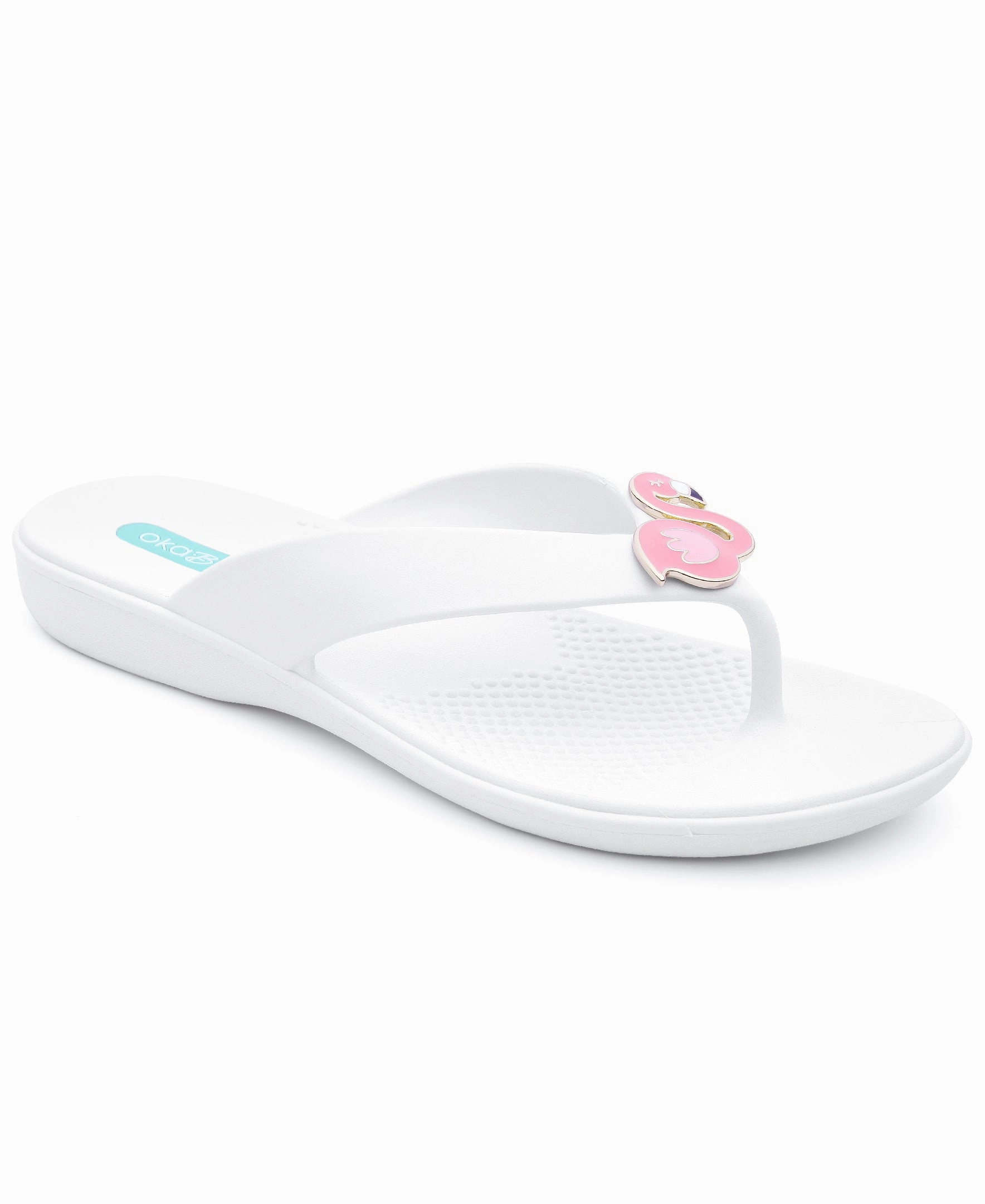 Knock Off Flip Flops Oka-B Farrah Women's Flip Flops with Pink Flamingo Pendants