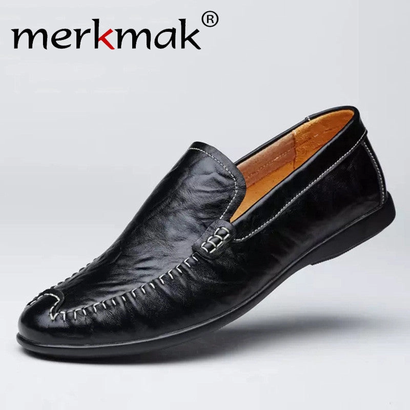 Merkmak Brand New Genuine Leather Men Loafers Flat Shoes Luxury Moccasins Comfort Driving Shoes Fashion Casual Shoes Dropship Loafers Velvet