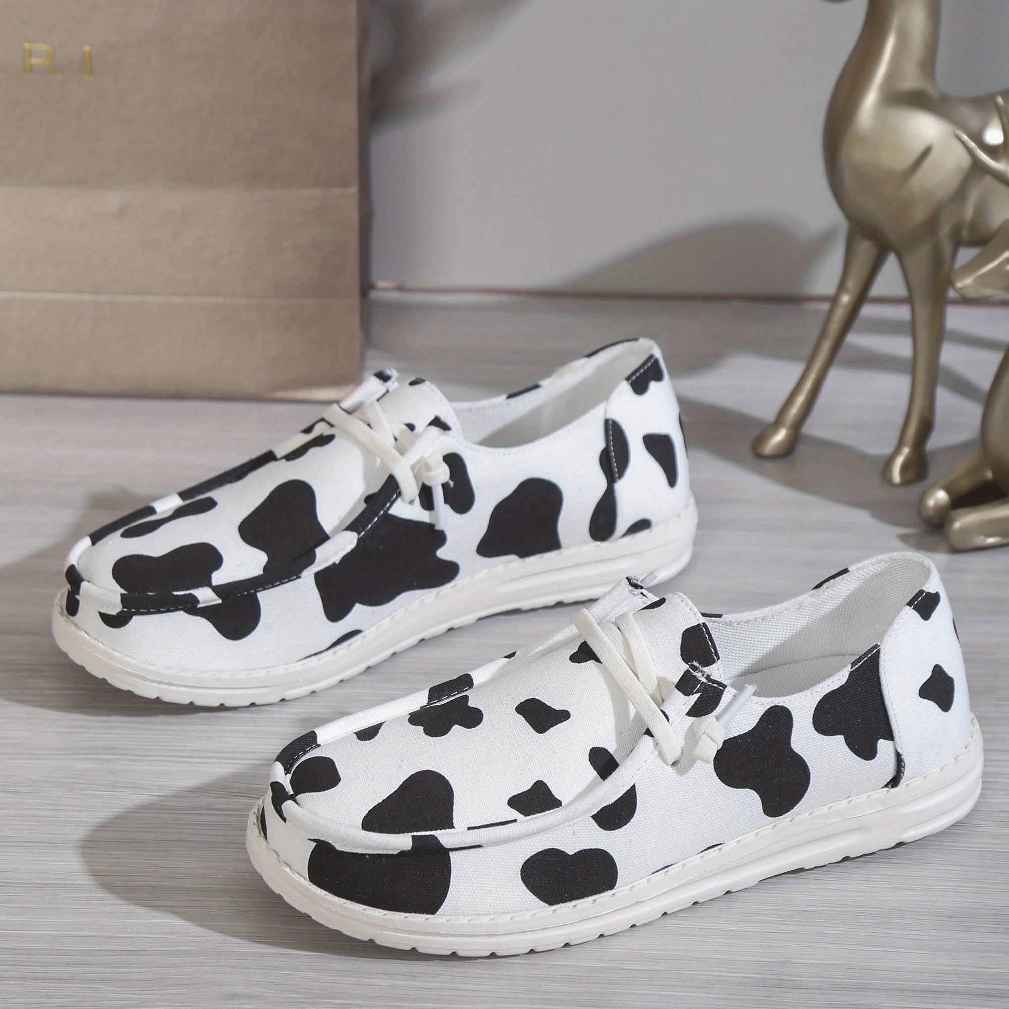 Large Size Casual Shoes Women's Cow Design Shoes | Casual Lace Up Loafers |
