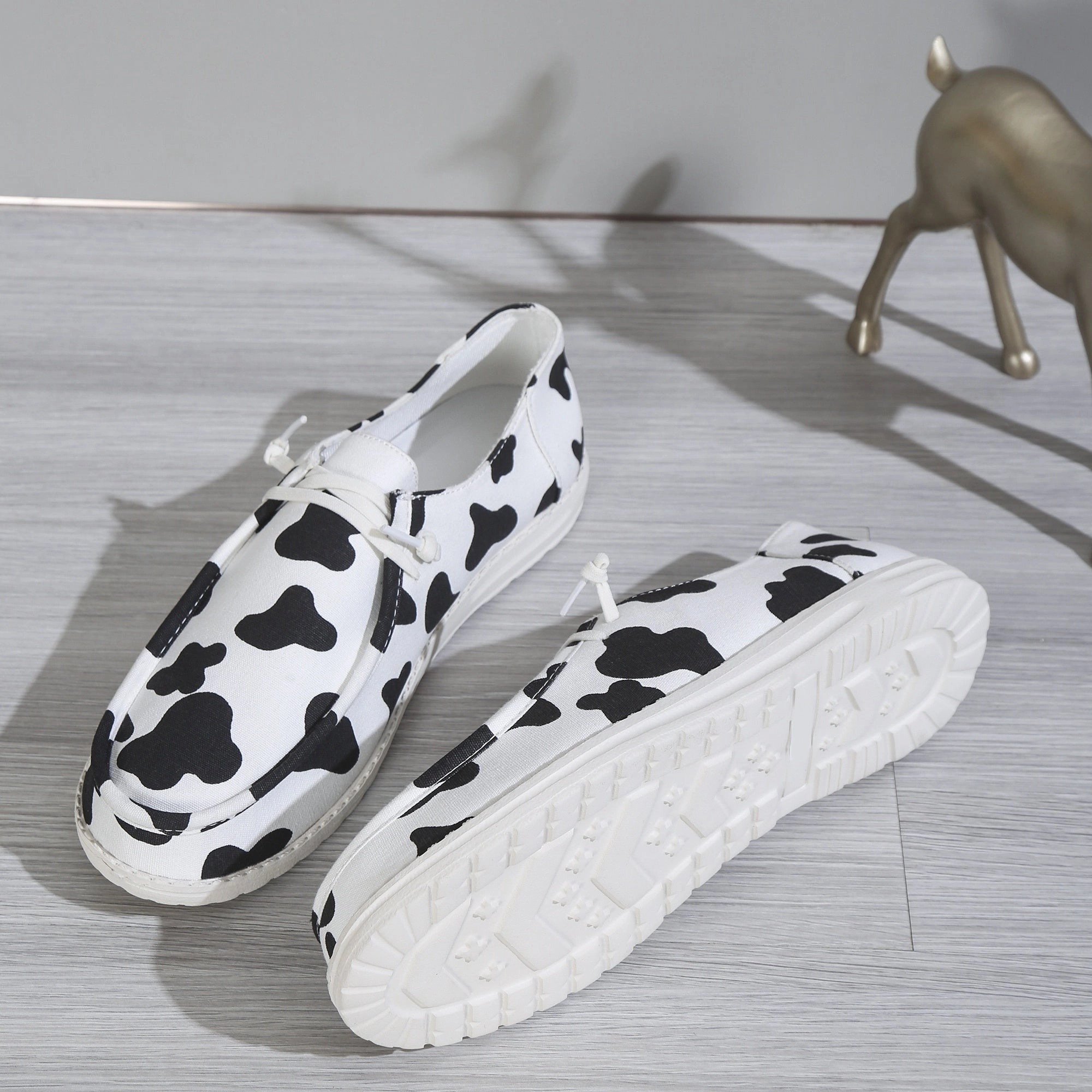Women's Cow Design Shoes | Casual Lace Up Loafers | Casual Shoes With Good Arch Support
