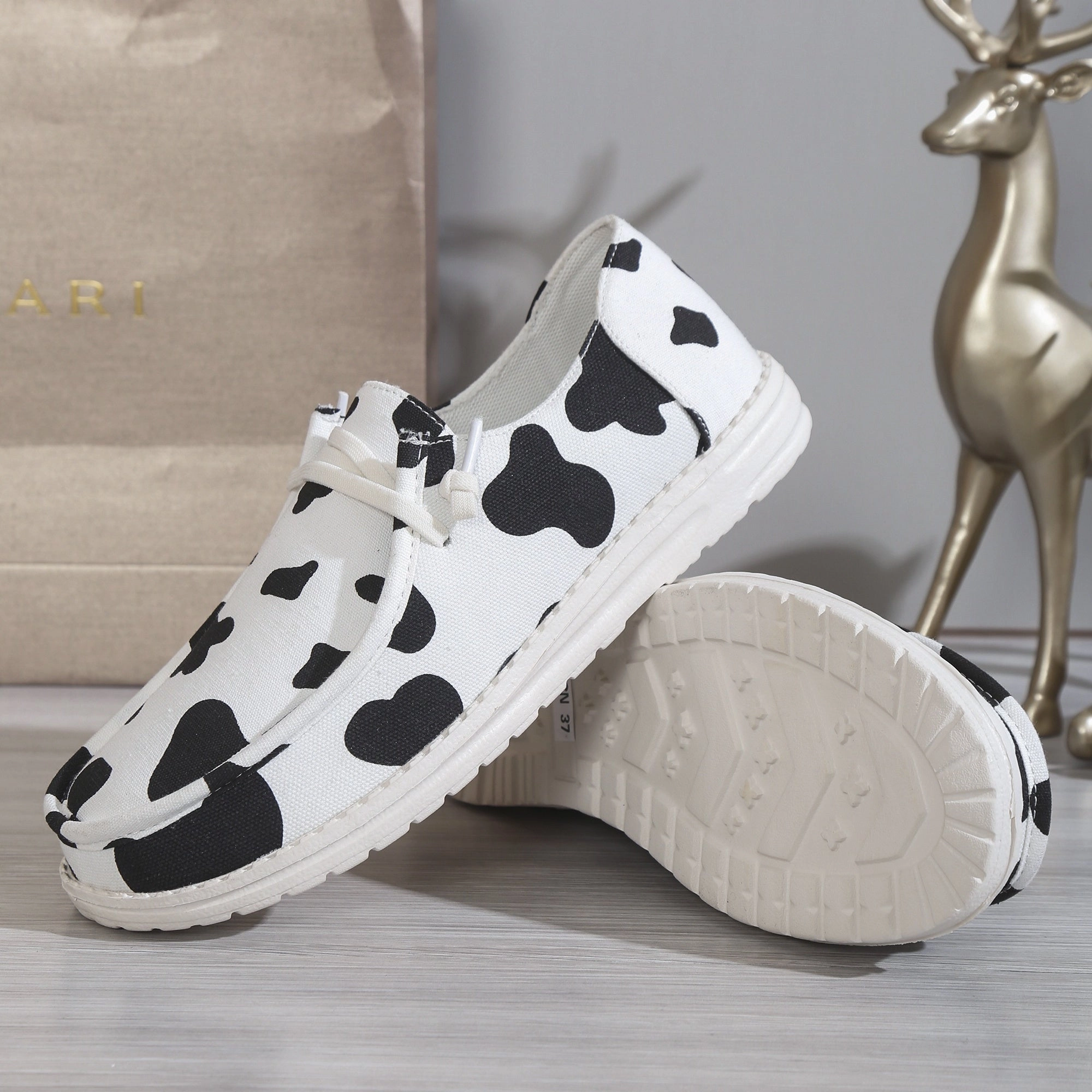 Women's Cow Design Shoes | Casual Lace Up Loafers | Best Casual Shoes For Walking All Day