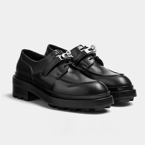 Yves Saint Laurent Loafers 2023 Spinrg Autumn Black Leather Women Loafers Lace Up Flat Shoes Women Silver Buckle Round Toe Women Flats Casual Shoes Woman