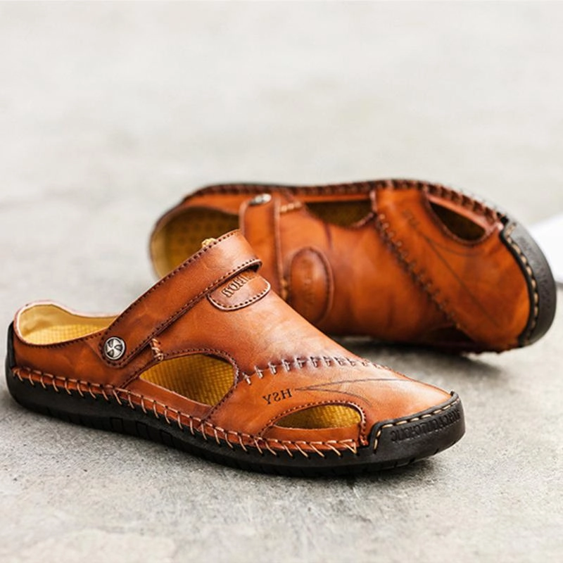 Best Leather Shoes For Flat Feet Men Summer Outdoor Stitching Soft Beach Sandals