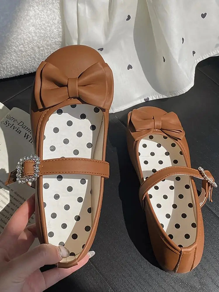 binfenxie  -  Kawaii Cute Girl Lolita Shoes Japanese Women Shoes Bowknot Round-toe Loli Shoes Jk Girls Flat Tea Party Sweet Shoe Dance Shoes For Flat Feet