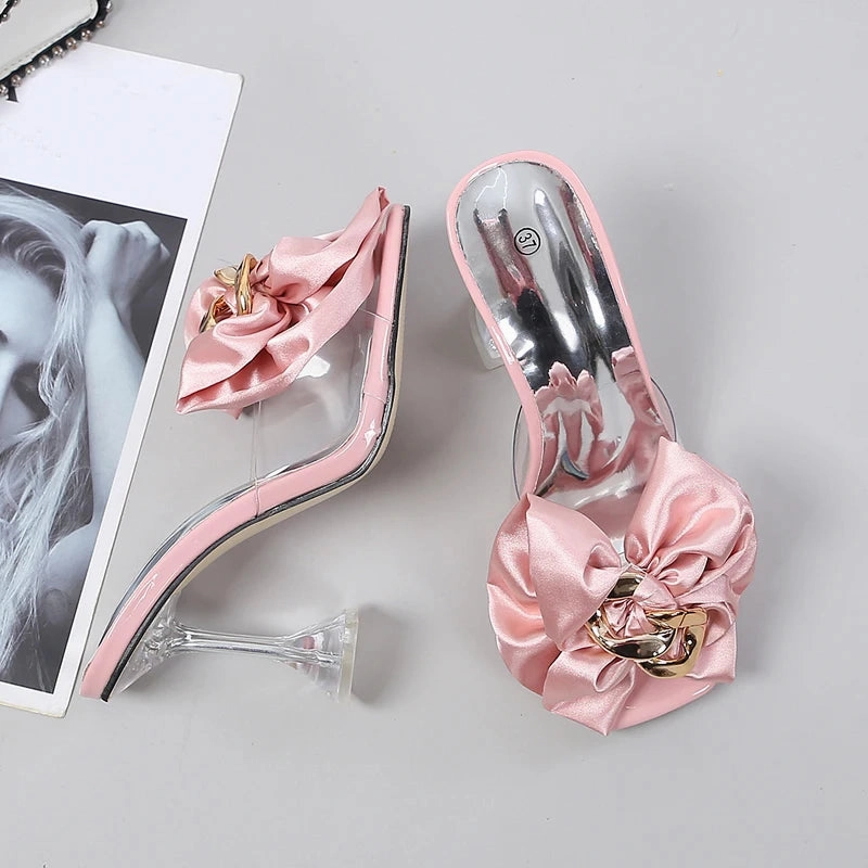 Muji Travel Slippers Transparente Hausschuhe fr Frauen Sommer mode rosa Schmetterlings knoten Designer Sandalen klare Abstze Gre 46 Damenschuhe