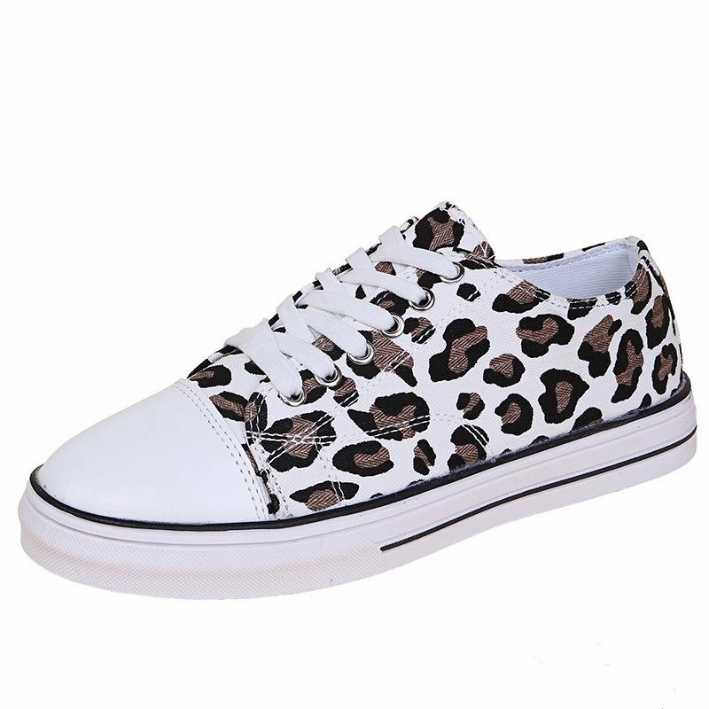 Multi Color Sneakers Women leopard print front lace canvas shoes