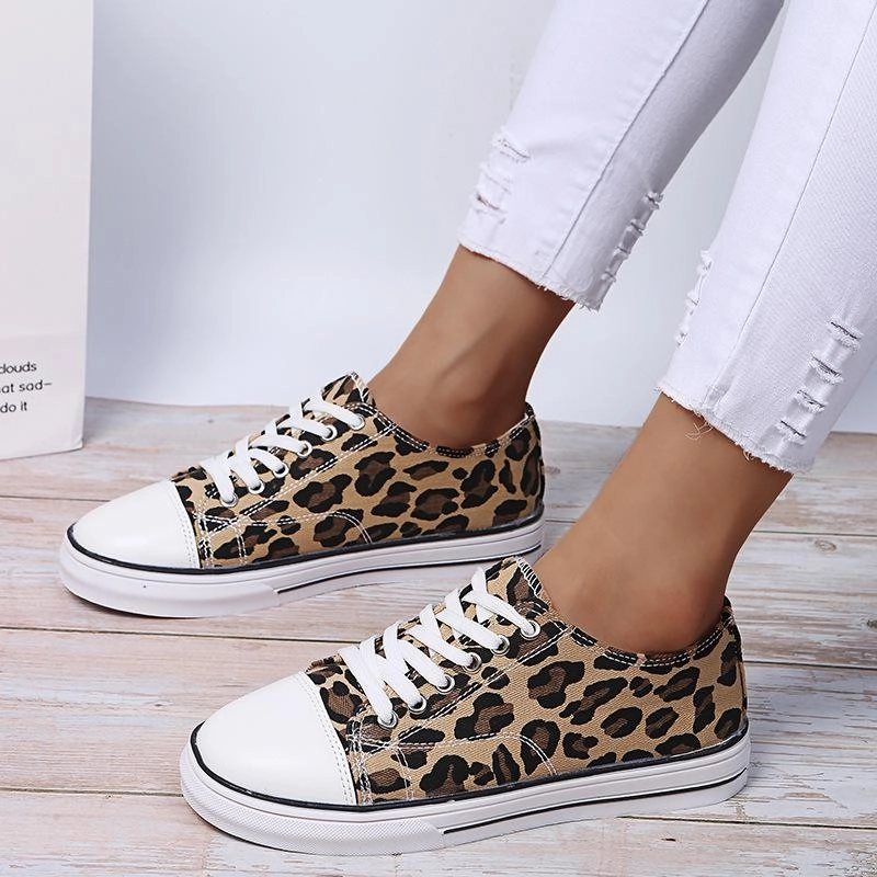 Best Sneakers For Plantar Fascitis Women leopard print front lace canvas shoes