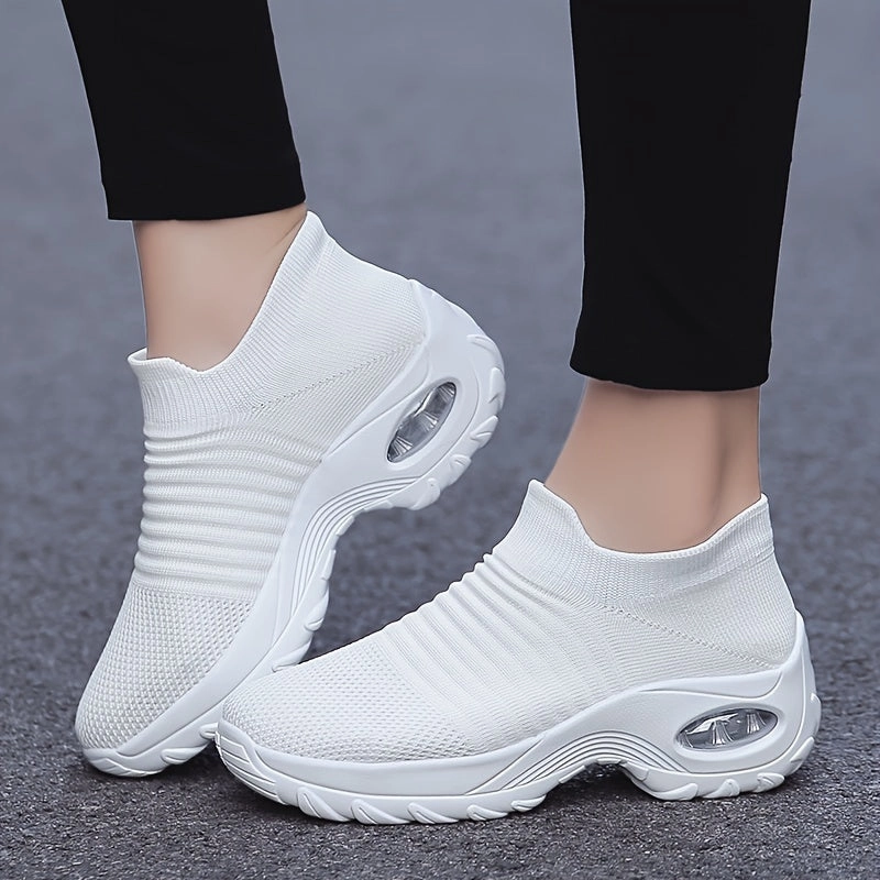 Shoes For Casual Pants Trendy Air Cushion Mesh Breathable Running Shoes, Shock Absorption Wear Resistance Non Slip Sneakers, Casual Versatile Outdoor Sports Flying Woven Shoes