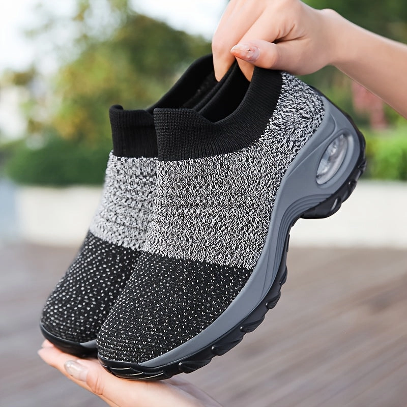 Trendy Air Cushion Mesh Breathable Running Shoes, Shock Absorption Wear Resistance Non Slip Sneakers, Casual Versatile Outdoor Sports Flying Woven Shoes Casual Dress Shoes Johnston And Murphy