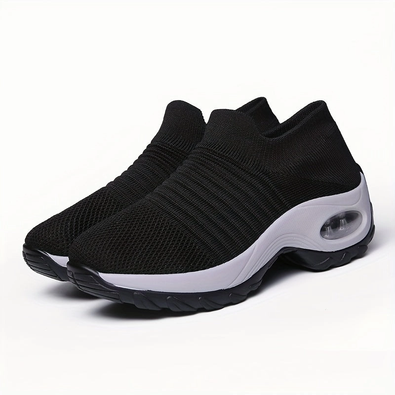 White Shoes Amazon Trendy Air Cushion Mesh Breathable Running Shoes, Shock Absorption Wear Resistance Non Slip Sneakers, Casual Versatile Outdoor Sports Flying Woven Shoes