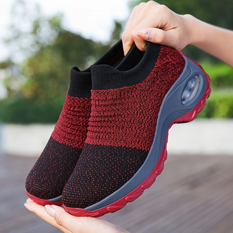 Trendy Air Cushion Mesh Breathable Running Shoes, Shock Absorption Wear Resistance Non Slip Sneakers, Casual Versatile Outdoor Sports Flying Woven Shoes Dept Casual Shoes