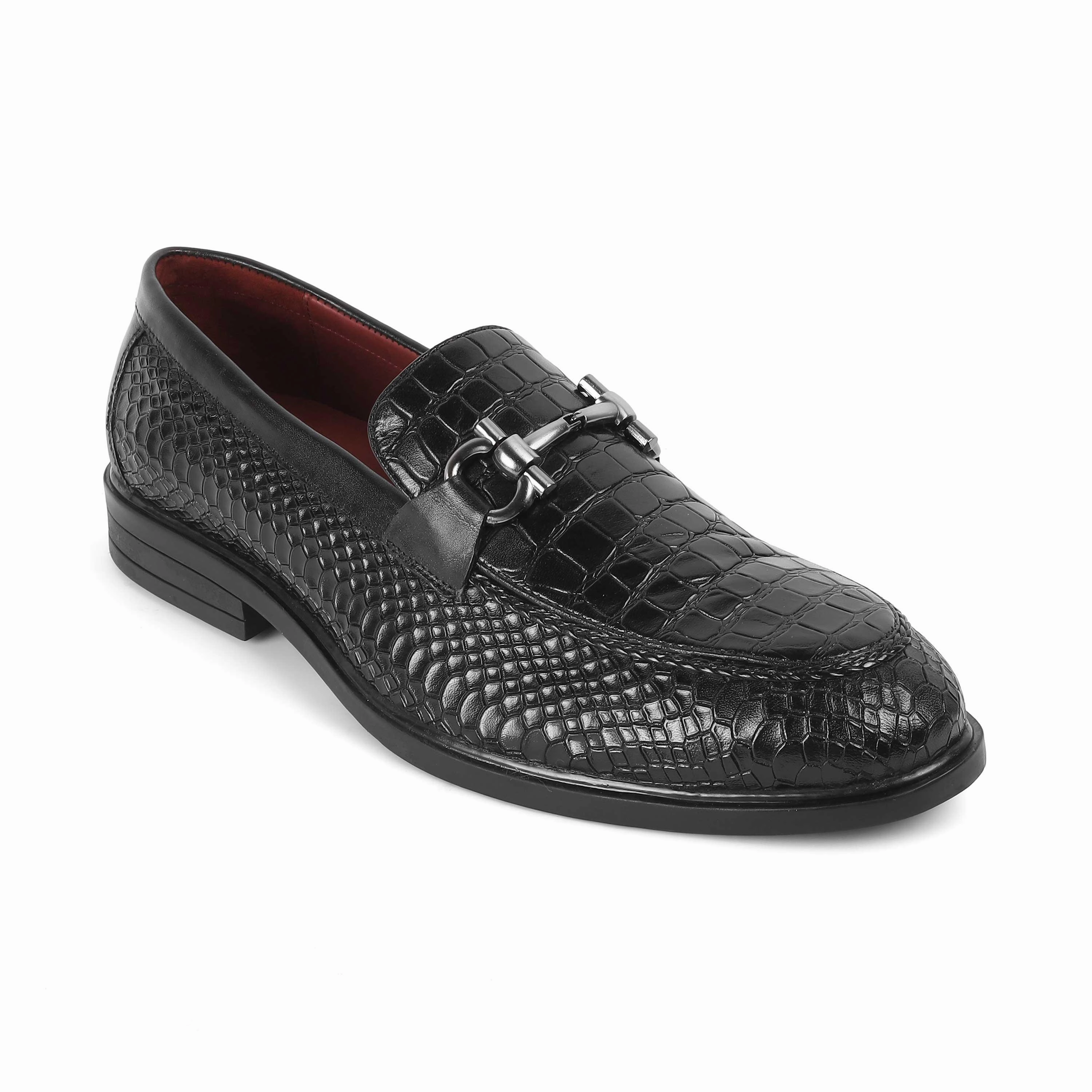 Tresmode Ro Black Men's Textured Leather Loafers Loafers With A Skirt