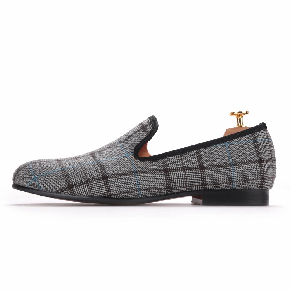 Flat Shoes To Wear With OneDrop Gingham Gray Handmade Men Flats Slip On Party Wedding Prom Loafers