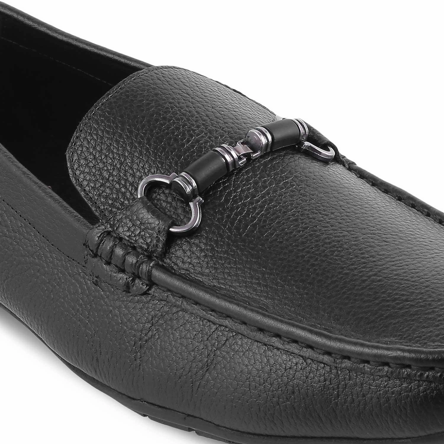The Robuk Black Men's Leather Driving Loafers Tresmode Sock For Loafers