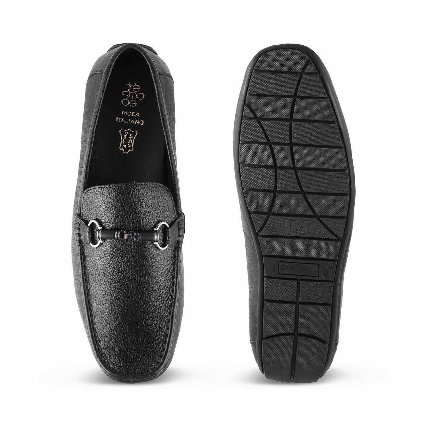 The Robuk Black Men's Leather Driving Loafers Tresmode Adrian Loafers