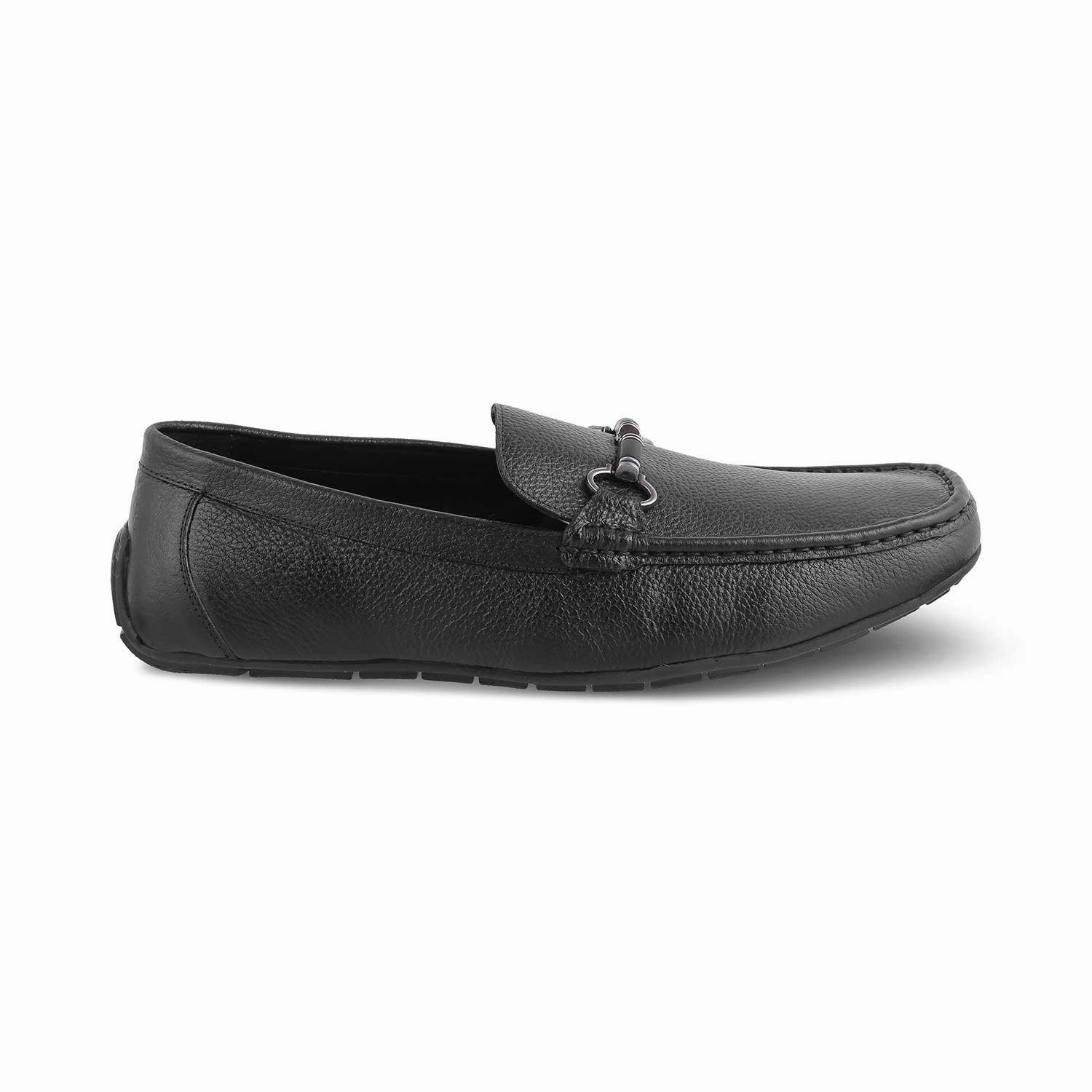 The Robuk Black Men's Leather Driving Loafers Tresmode Patent Penny Loafers
