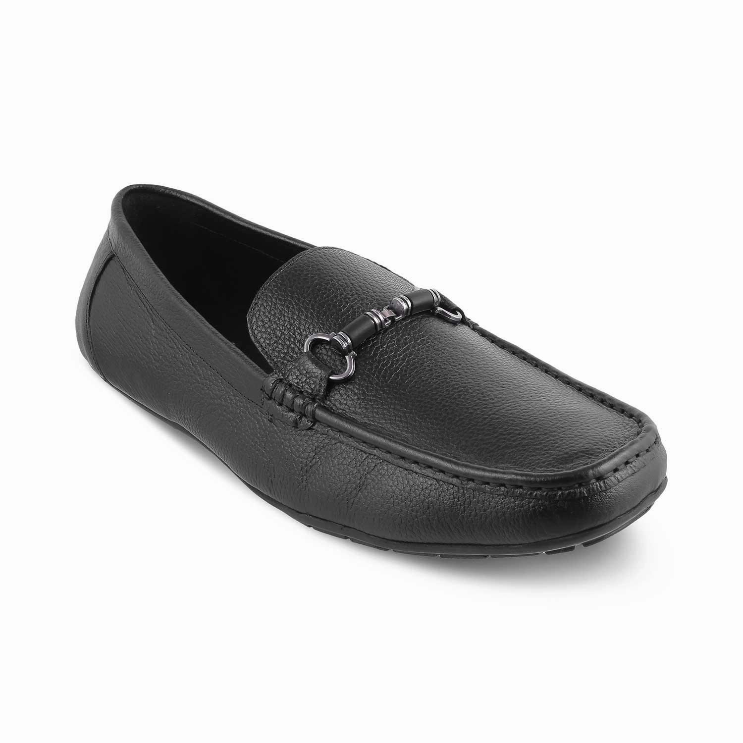 The Robuk Black Men's Leather Driving Loafers Tresmode Shoes