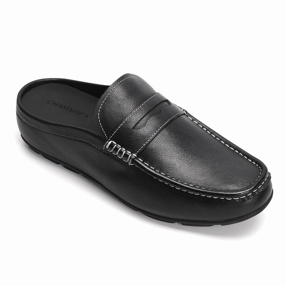 5 CM / 1.95 Inches Taller - CMR CHAMARIPA Height Increasing Loafers Shoes Black Leather Dress Slipper Elevator Moccasins Driving Shoes Jack Skeleton Slippers