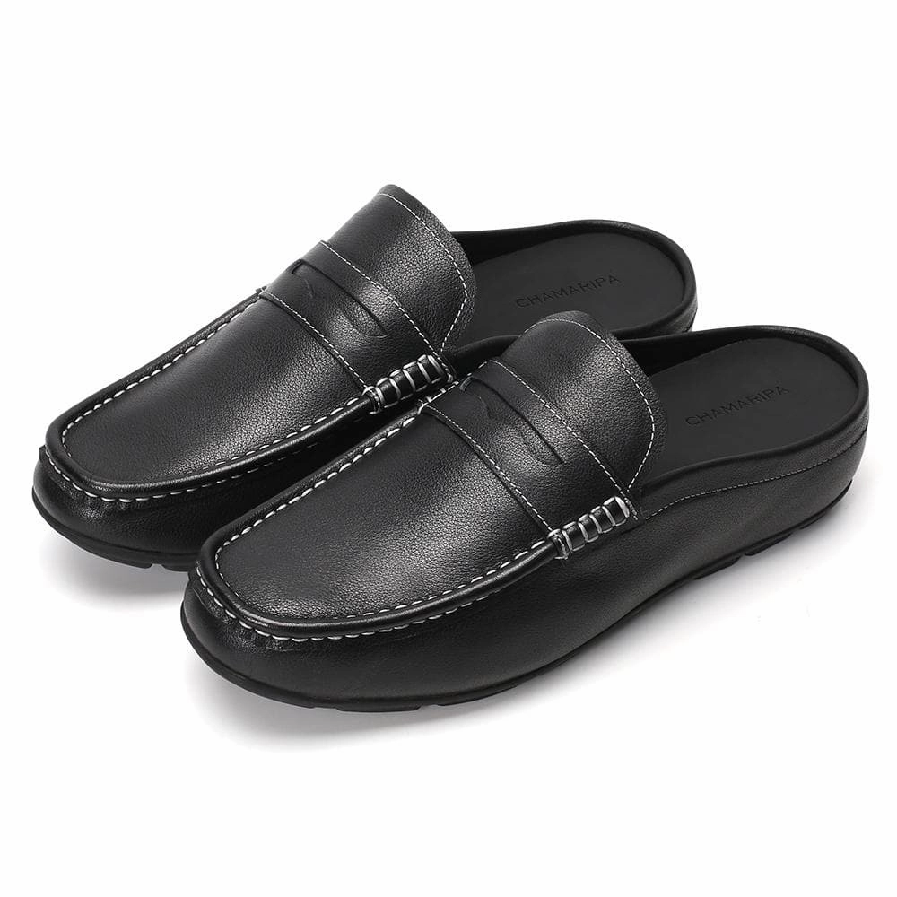 Vera House Slippers 5 CM / 1.95 Inches Taller - CMR CHAMARIPA Height Increasing Loafers Shoes Black Leather Dress Slipper Elevator Moccasins Driving Shoes