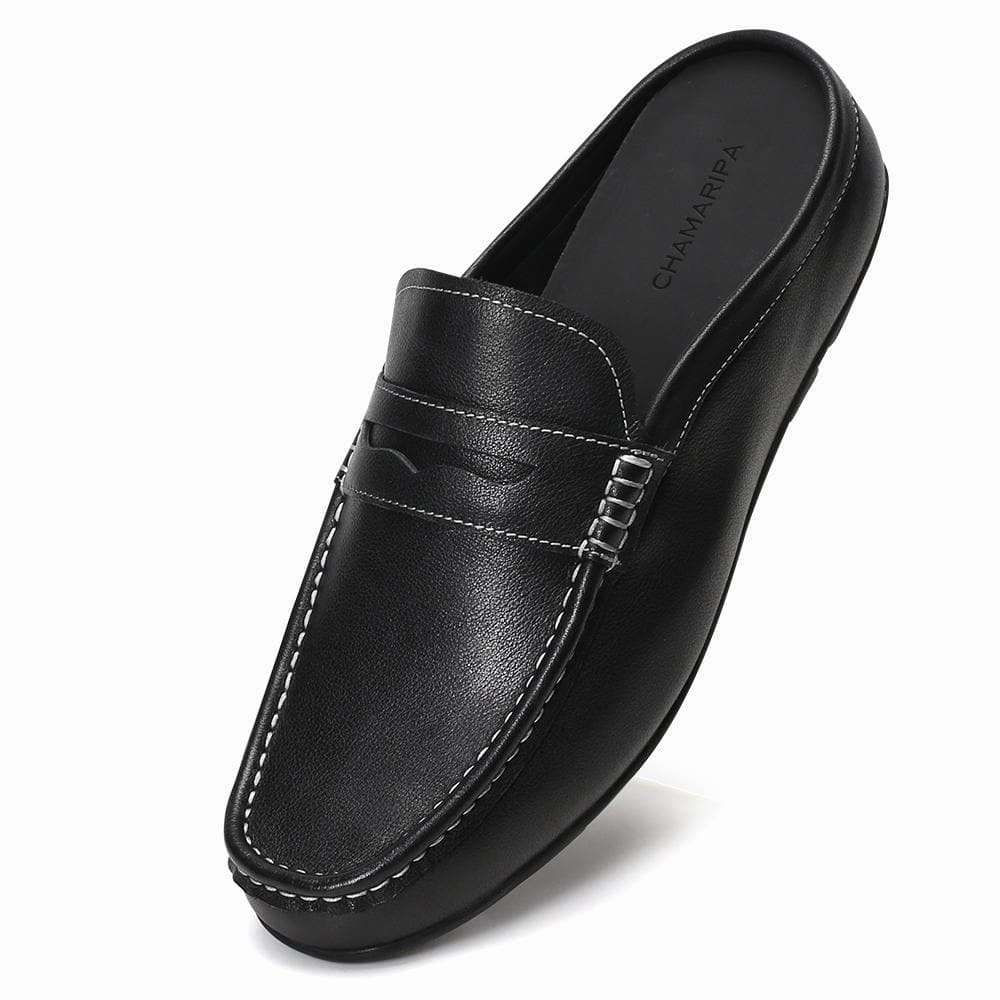 Glitter Ballet Slippers 5 CM / 1.95 Inches Taller - CMR CHAMARIPA Height Increasing Loafers Shoes Black Leather Dress Slipper Elevator Moccasins Driving Shoes