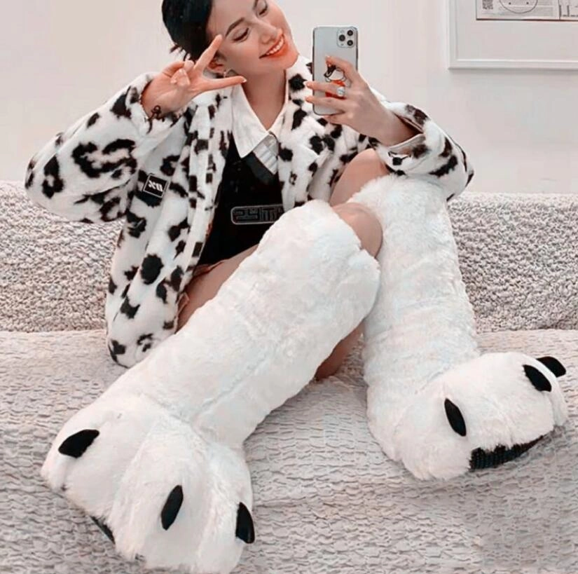 Yarn Slippers Women Bear Claw Winter Home Slippers Boys Girls