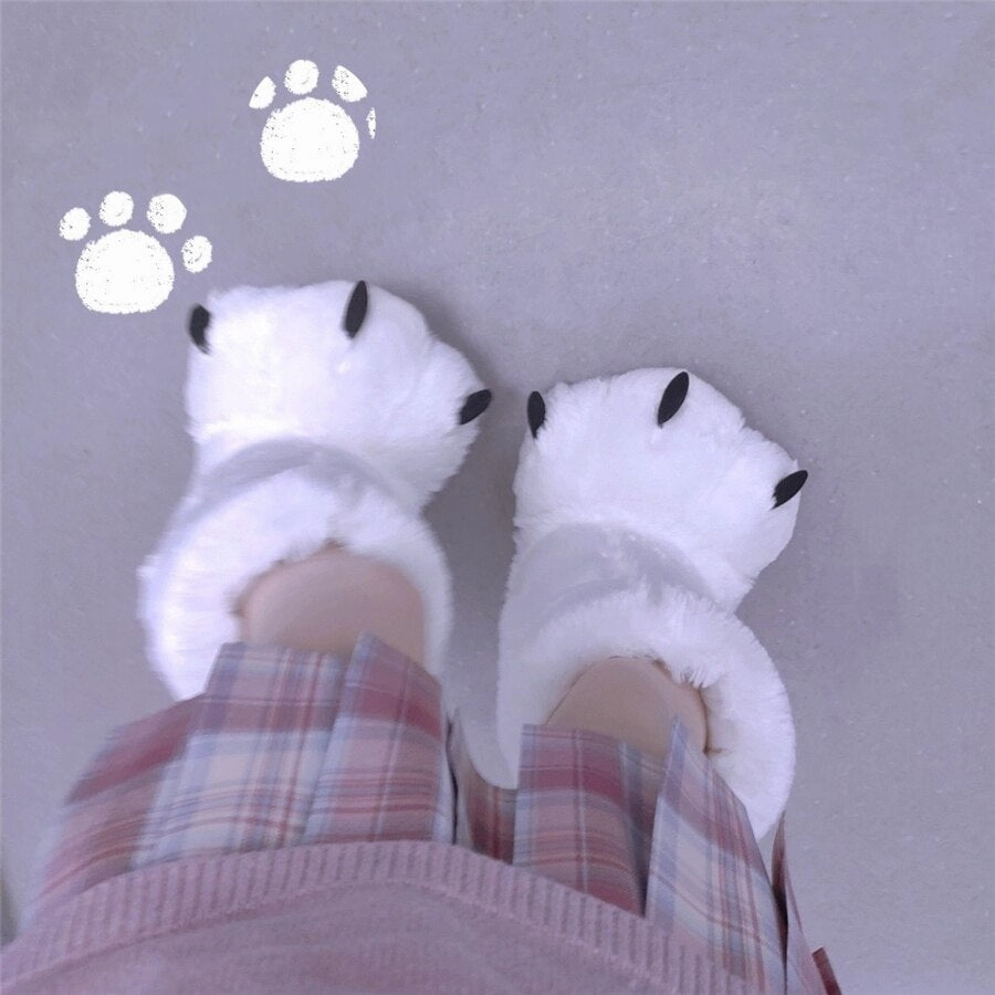 Women Bear Claw Winter Home Slippers Boys Girls Quilted Slippers