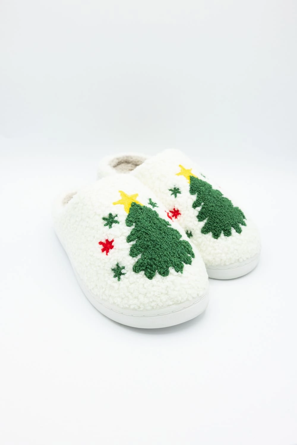 MIA Christmas Tree Slippers for Women in Cream | GS1412401-XMASTREE Leather Slippers With Leather Soles