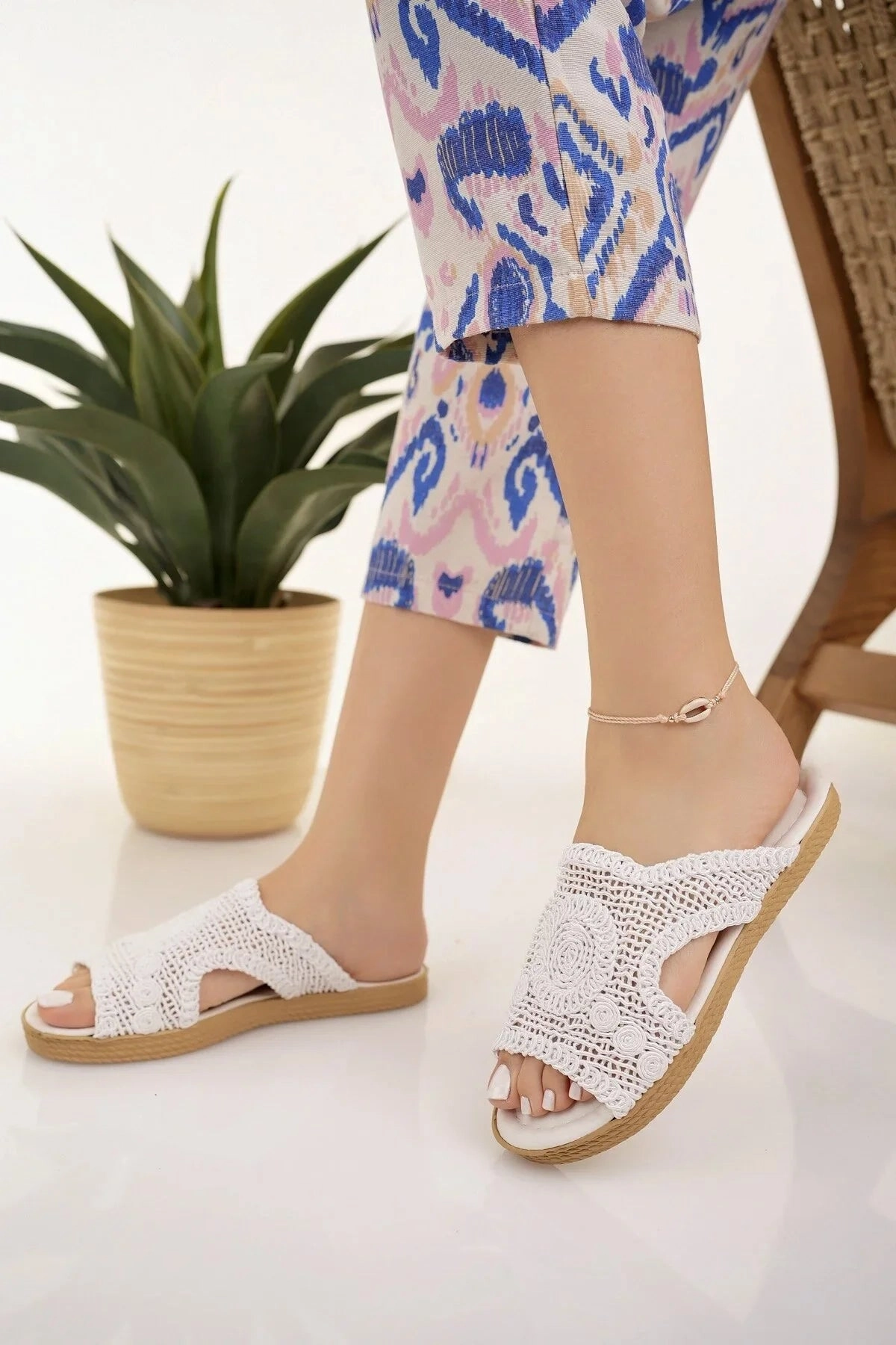 Ballet Slippers Shoes Modafrsat Women's Straw Knitting Lace Slippers