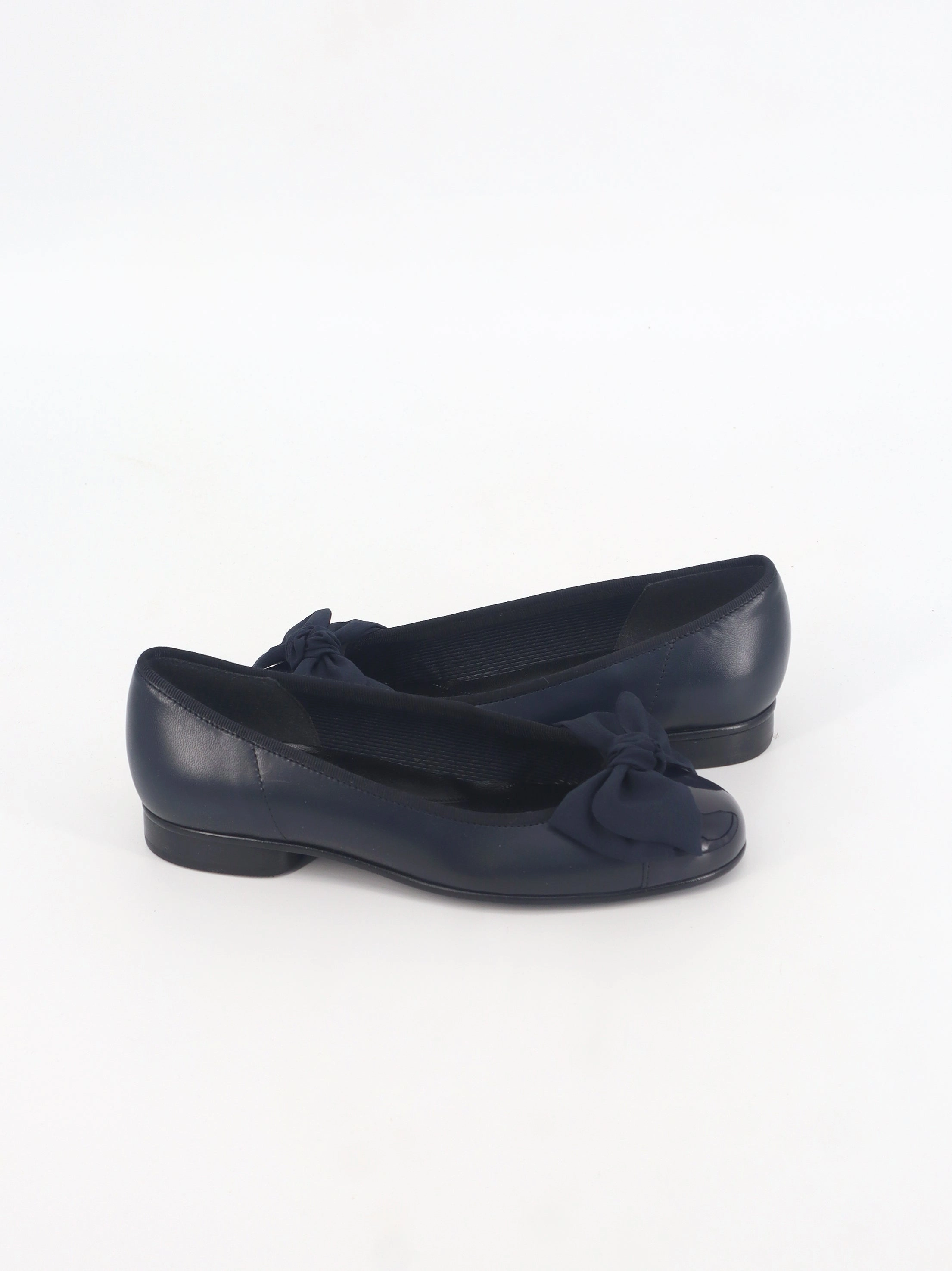 Comfortable Shoes For With Flat Feet Women's Plain Bow Leather Flat Shoes,Navy