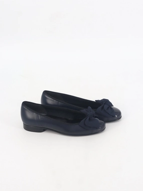 Gold Flat Shoes Women's Plain Bow Leather Flat Shoes,Navy