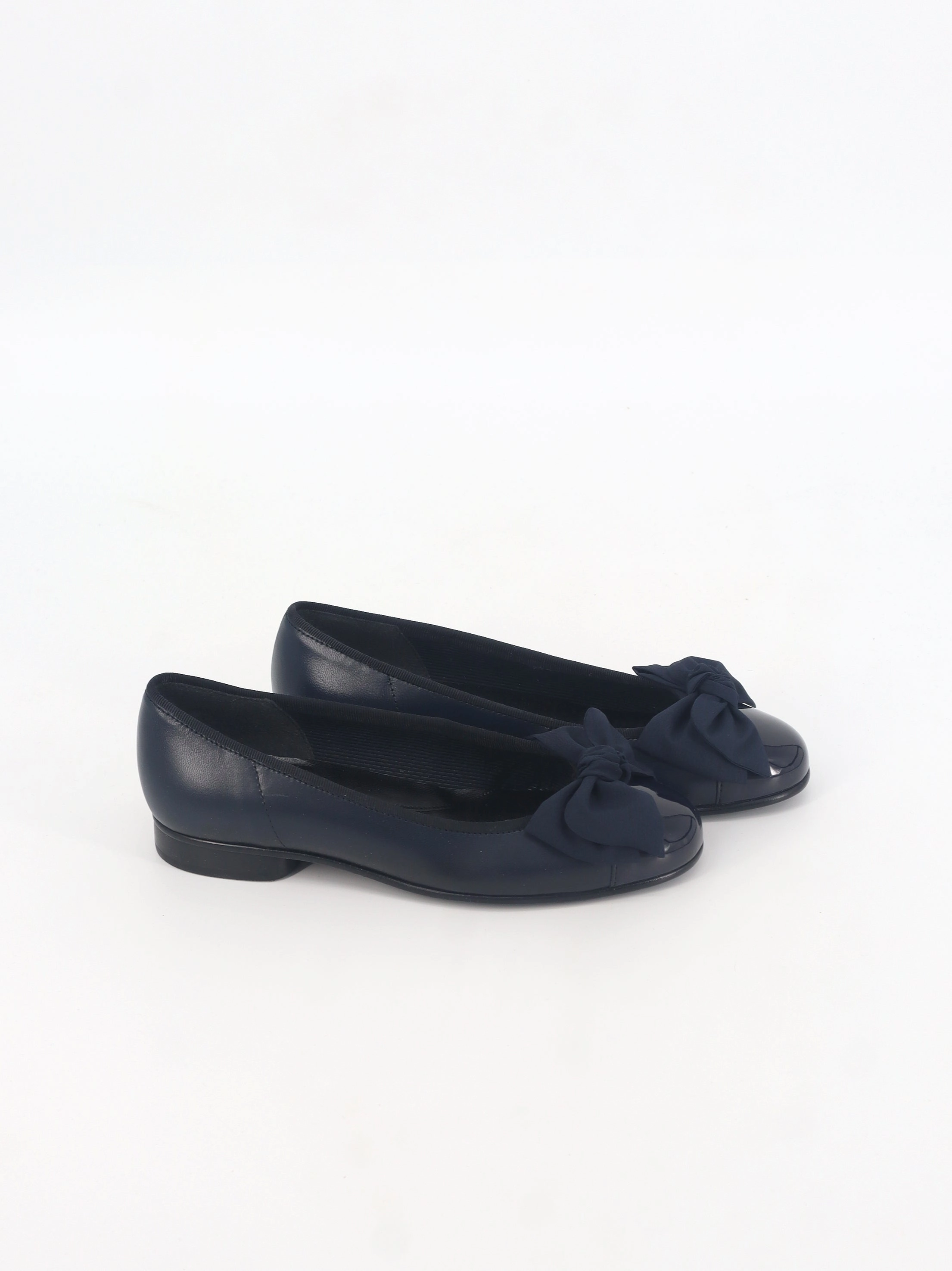 Biking Shoes Women's Plain Bow Leather Flat Shoes,Navy