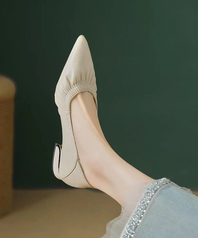 High Flat Shoes Classy Flat Shoes For Women Black Cowhide Leather Pointed Toe AP1024