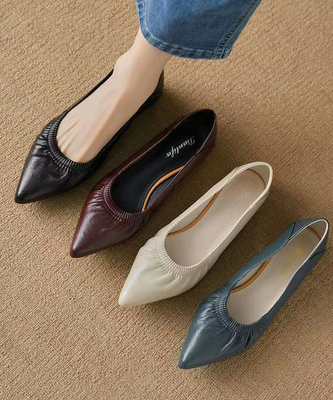 Ugly Flat Shoes Classy Flat Shoes For Women Black Cowhide Leather Pointed Toe AP1024