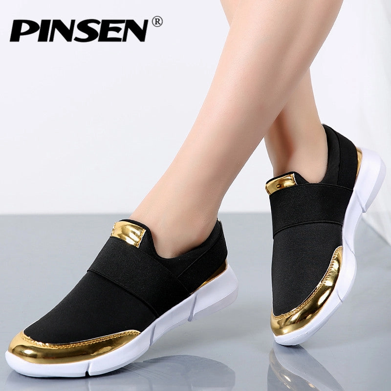 PINSEN Brand Women Casual loafers Breathable Summer Flat Shoes Woman Slip on Casual Shoes New Zapatillas Flats Shoes Size 35-42 Boots Loafers