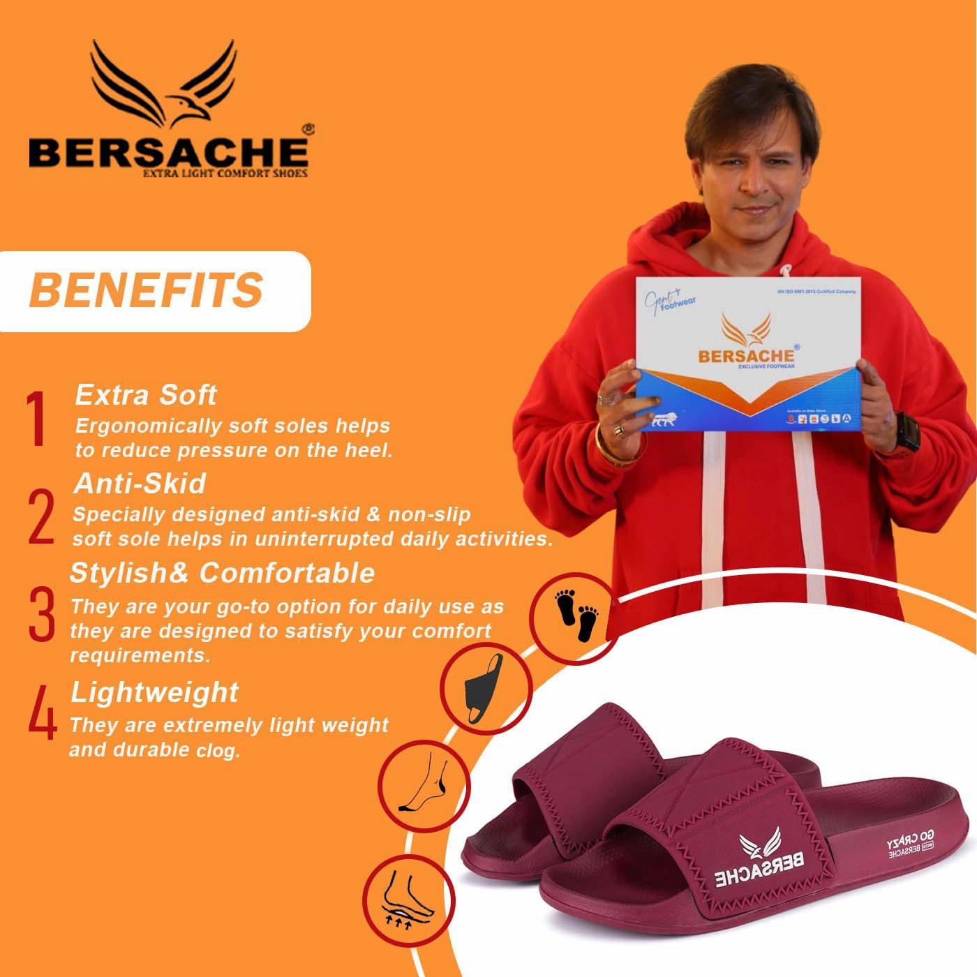 Bersache Extra Soft Classic Casual with  Regular wear with Ultra Soft & Flexibility Technology Clogs for Men's & Boy's 6043 (Red) Slides Medusa