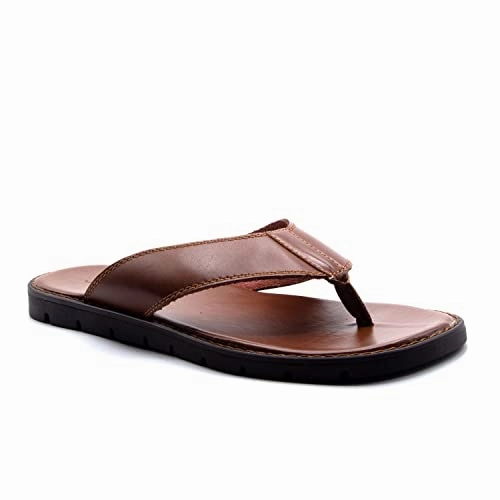 Sandals Warranty Men's 69213 Leather Slip On Peasant Toe Loop Roman Flip Flop Dress Sandals