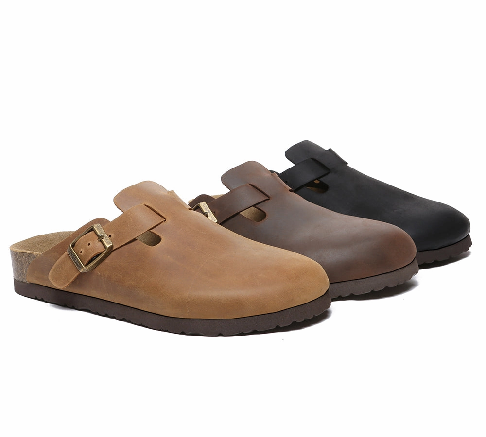 Men Leather Adjustable Buckled Straps Slip-on Flat Sandal Slides Brooklyn White Beach Sandals