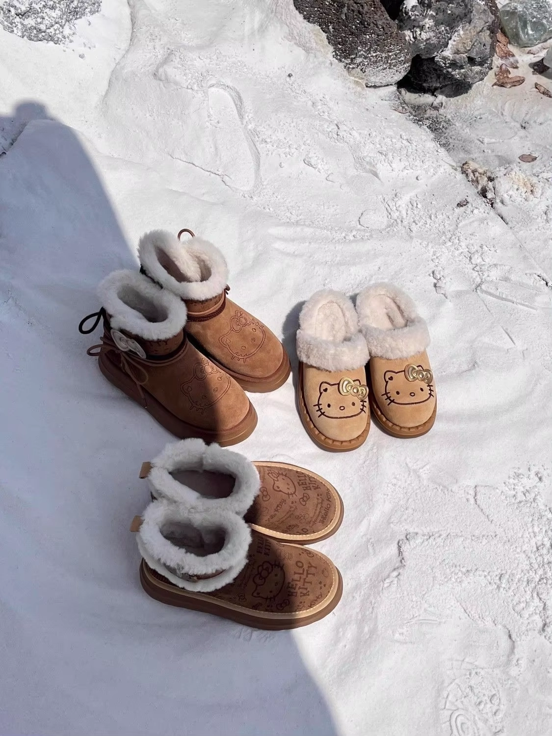 Cozy Kitty Furry Winter Shoes for Women  Velvet-Lined, Half Slippers Snow Boots Childrens Sheepskin Slippers