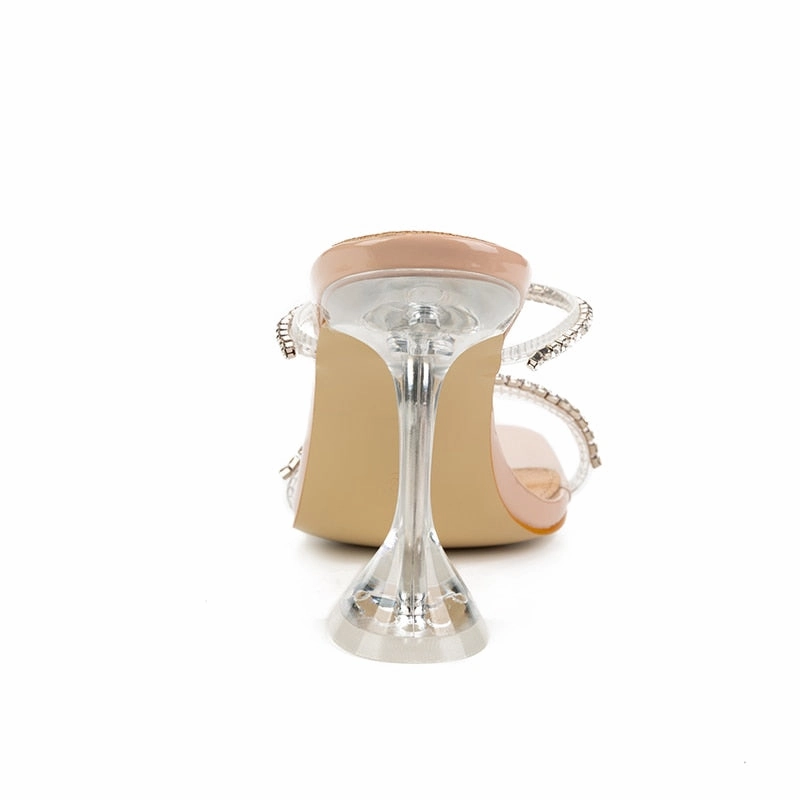 New fashion rhinestone transparent high heels square toe Slippers Crocodile