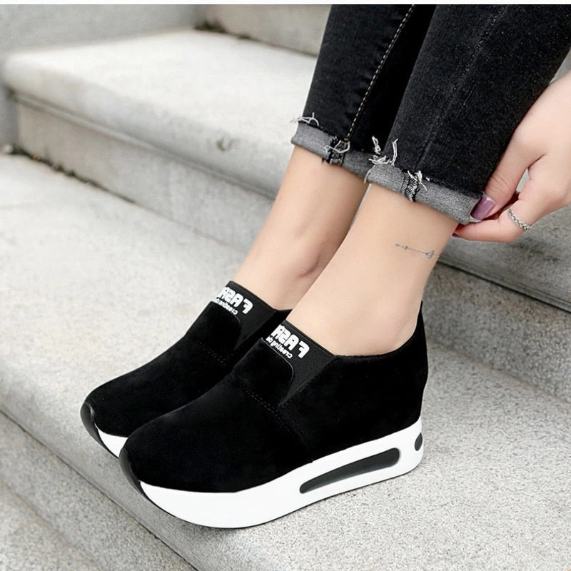 Sanuk Slip On Loafers Women's Creepers Autumn Casual Slip Platform Wedge Heel Fashion Elastic Band Footwear